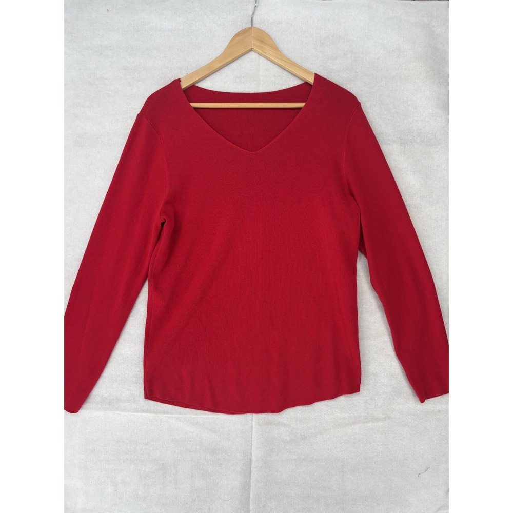 Chico's Red V-Neck Ribbed Knit Sweater Womens Size Med Classic Style